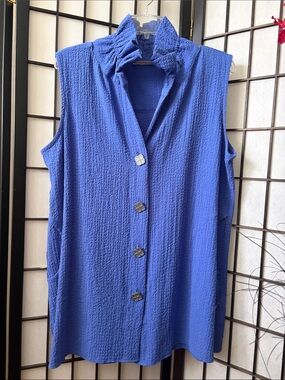Soft Surroundings Cobalt Blue Sleeveless Button-Front Tunic